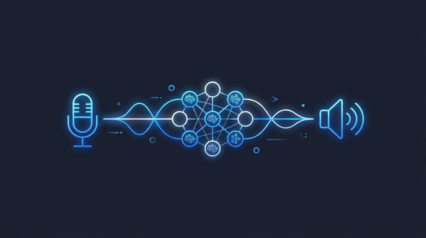 תרשים Voice AI pipeline — זרימת נתונים מ-STT ל-LLM ל-TTS בעברית